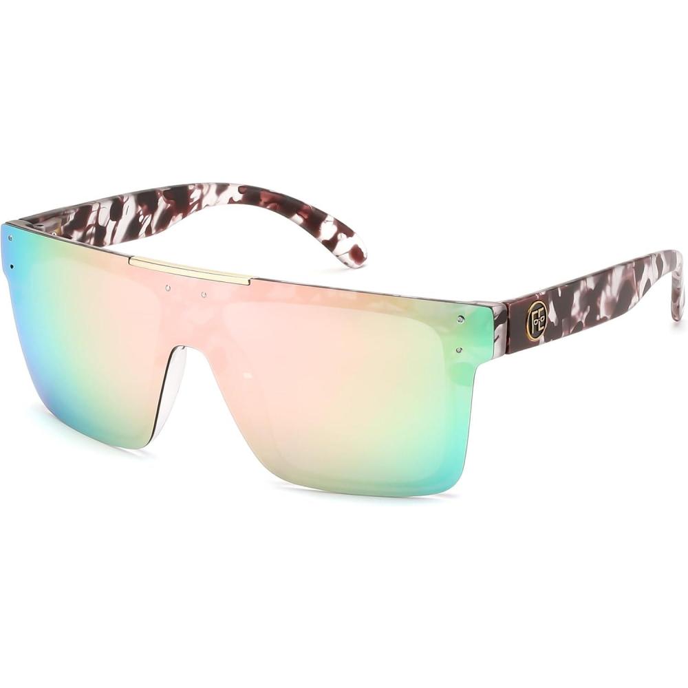 imageFEISEDY Men Sunglasses Polarized Oversized Square Flat Top Cycling Running Fishing Golf Hiking Sports B2990Champagne Powder Mirrors