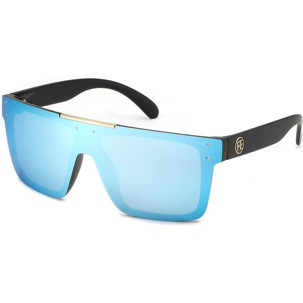 imageFEISEDY Men Sunglasses Polarized Oversized Square Flat Top Cycling Running Fishing Golf Hiking Sports B2990Polarized Blue Lenses With Black Temples 005