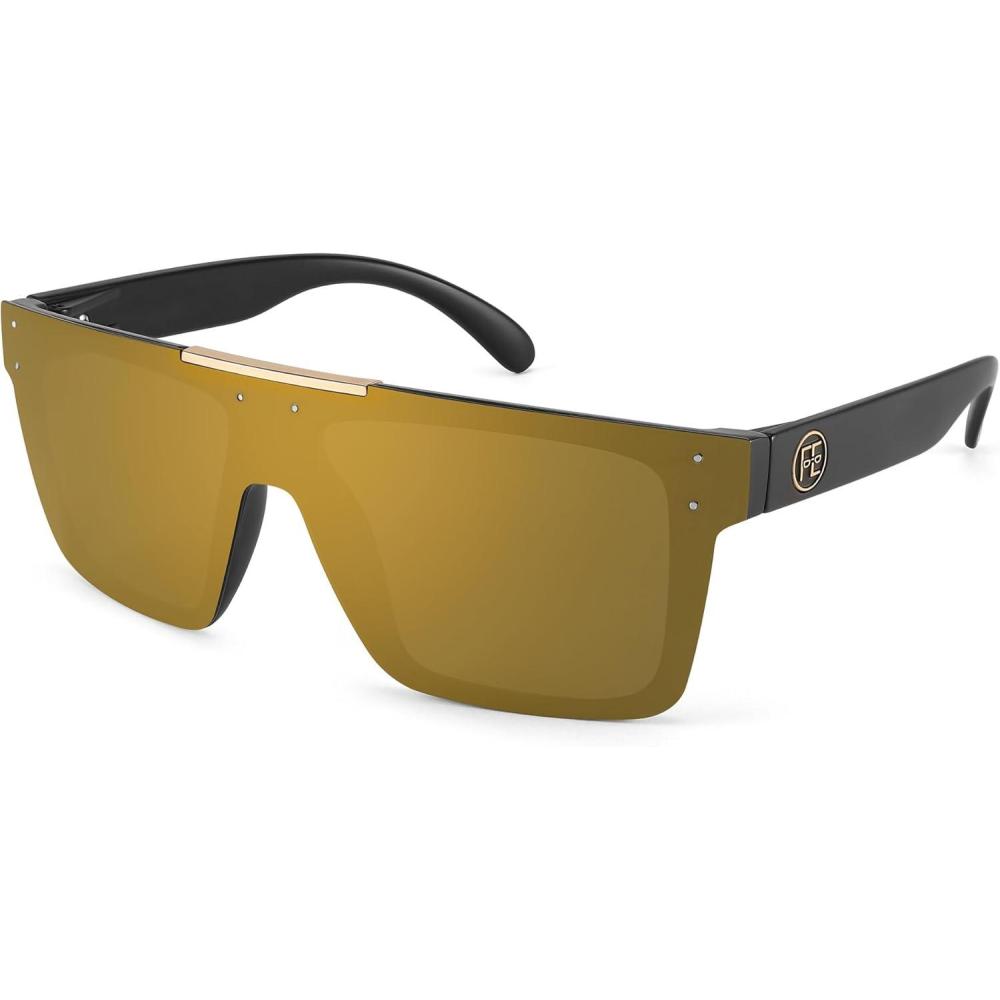 imageFEISEDY Men Sunglasses Polarized Oversized Square Flat Top Cycling Running Fishing Golf Hiking Sports B2990Polarized Brown Mirrored Lenses With Black Temples 003