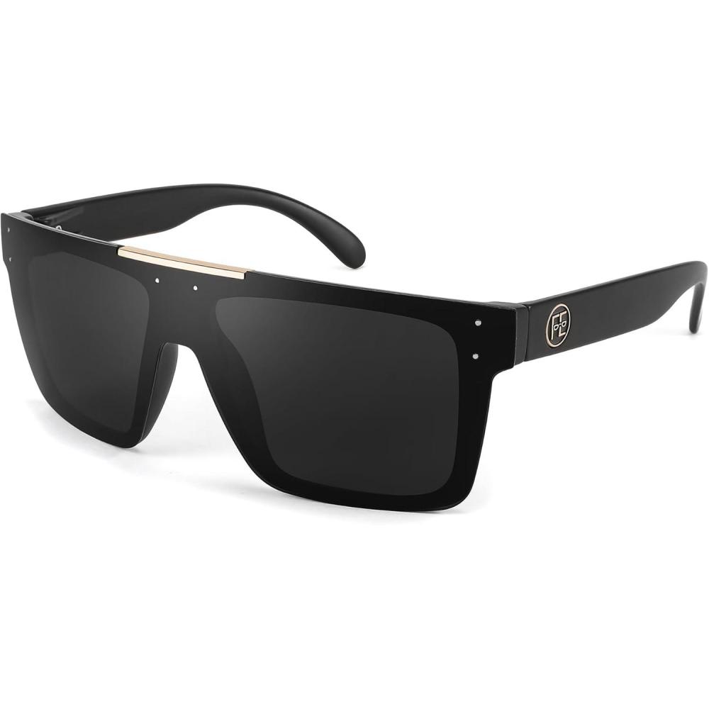 imageFEISEDY Men Sunglasses Polarized Oversized Square Flat Top Cycling Running Fishing Golf Hiking Sports B2990Polarized Gray Lenses With Black Temples 001