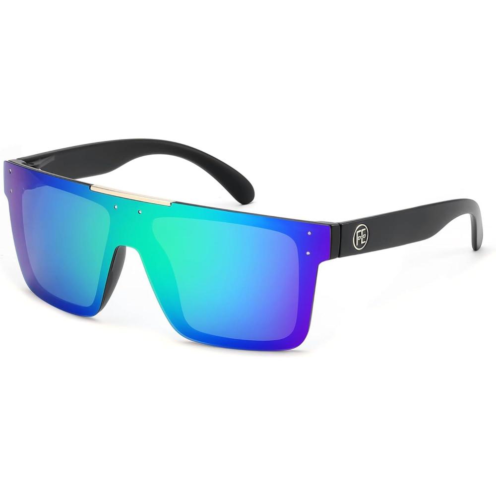 imageFEISEDY Men Sunglasses Polarized Oversized Square Flat Top Cycling Running Fishing Golf Hiking Sports B2990Polarized Green Lenses With Black Temples 007
