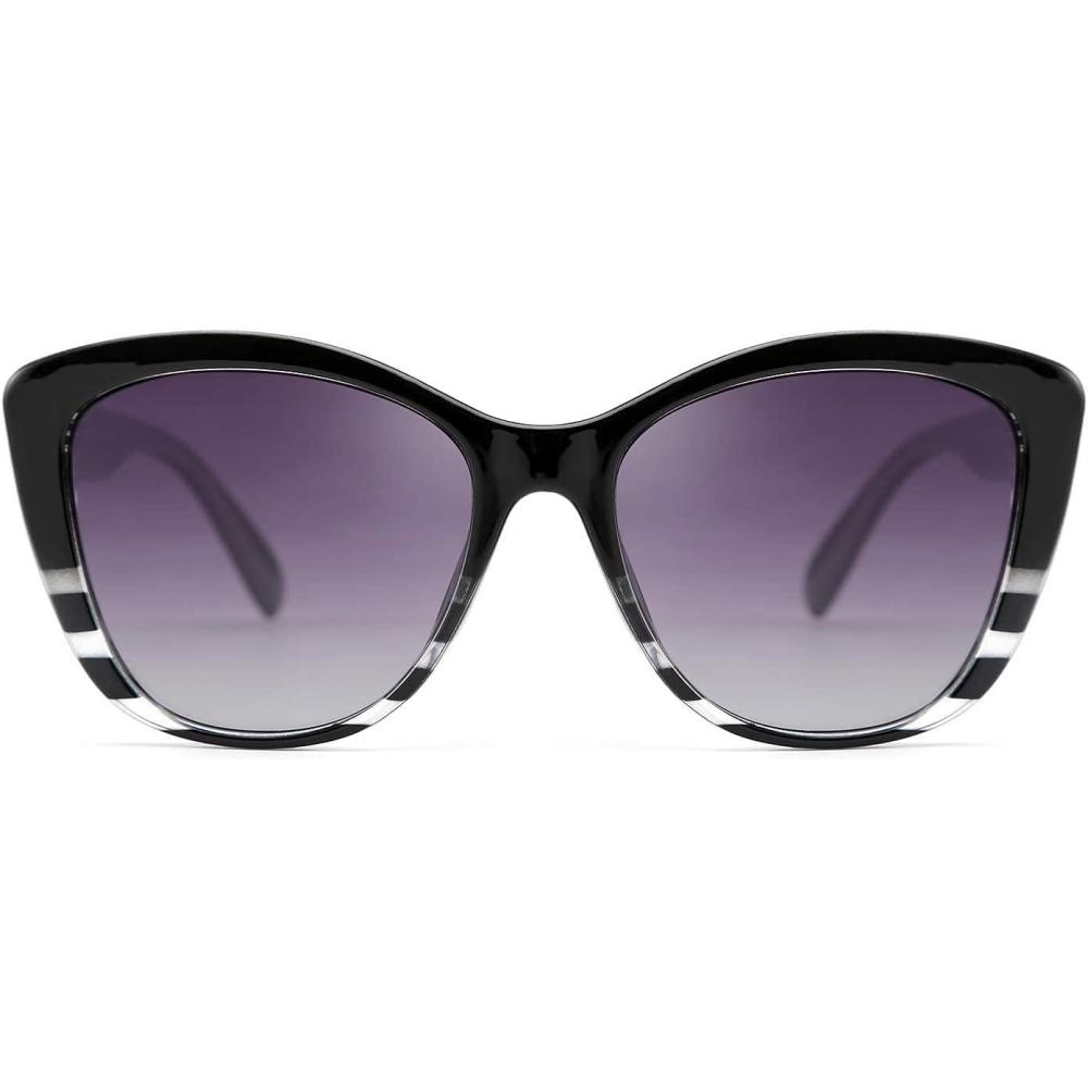 imageFEISEDY Polarized Vintage Sunglasses American Womens Square Jackie O Cat Eye Sunglasses B2451Black Grey Clear