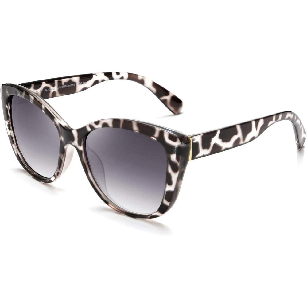 imageFEISEDY Polarized Vintage Sunglasses American Womens Square Jackie O Cat Eye Sunglasses B2451Clear Grey Leopard