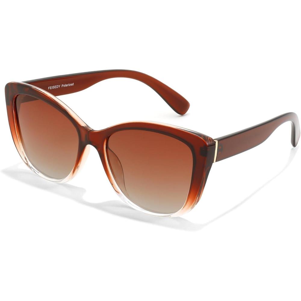 imageFEISEDY Polarized Vintage Sunglasses American Womens Square Jackie O Cat Eye Sunglasses B2451Gradual Brown