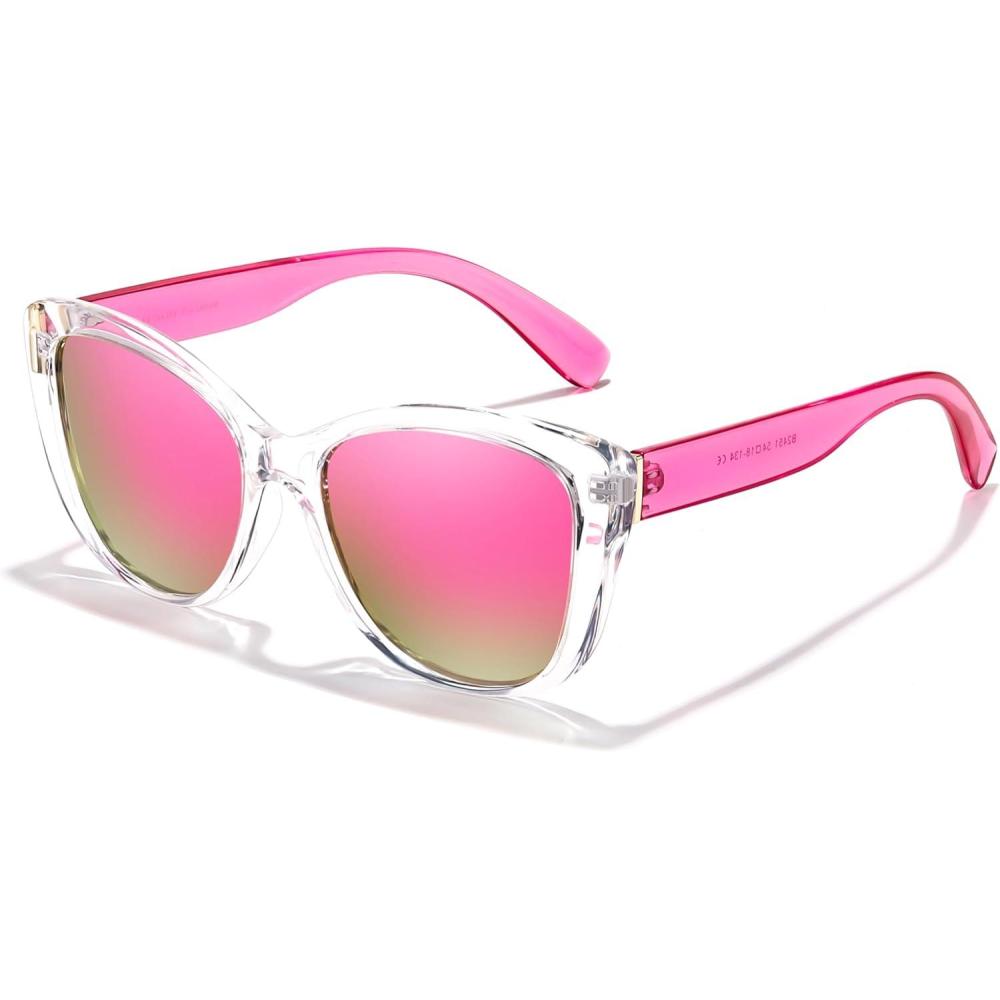 imageFEISEDY Polarized Vintage Sunglasses American Womens Square Jackie O Cat Eye Sunglasses B2451Pink Mirror