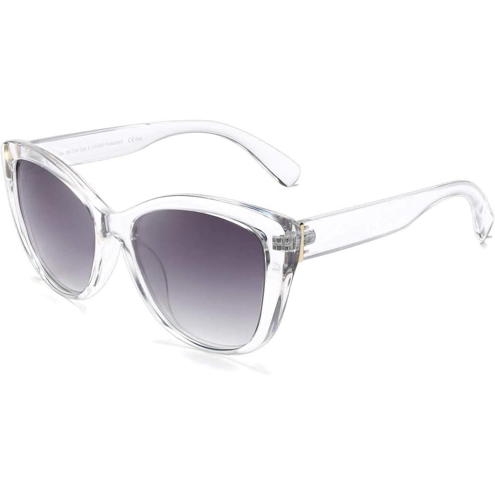 imageFEISEDY Polarized Vintage Sunglasses American Womens Square Jackie O Cat Eye Sunglasses B2451Transparent Grey