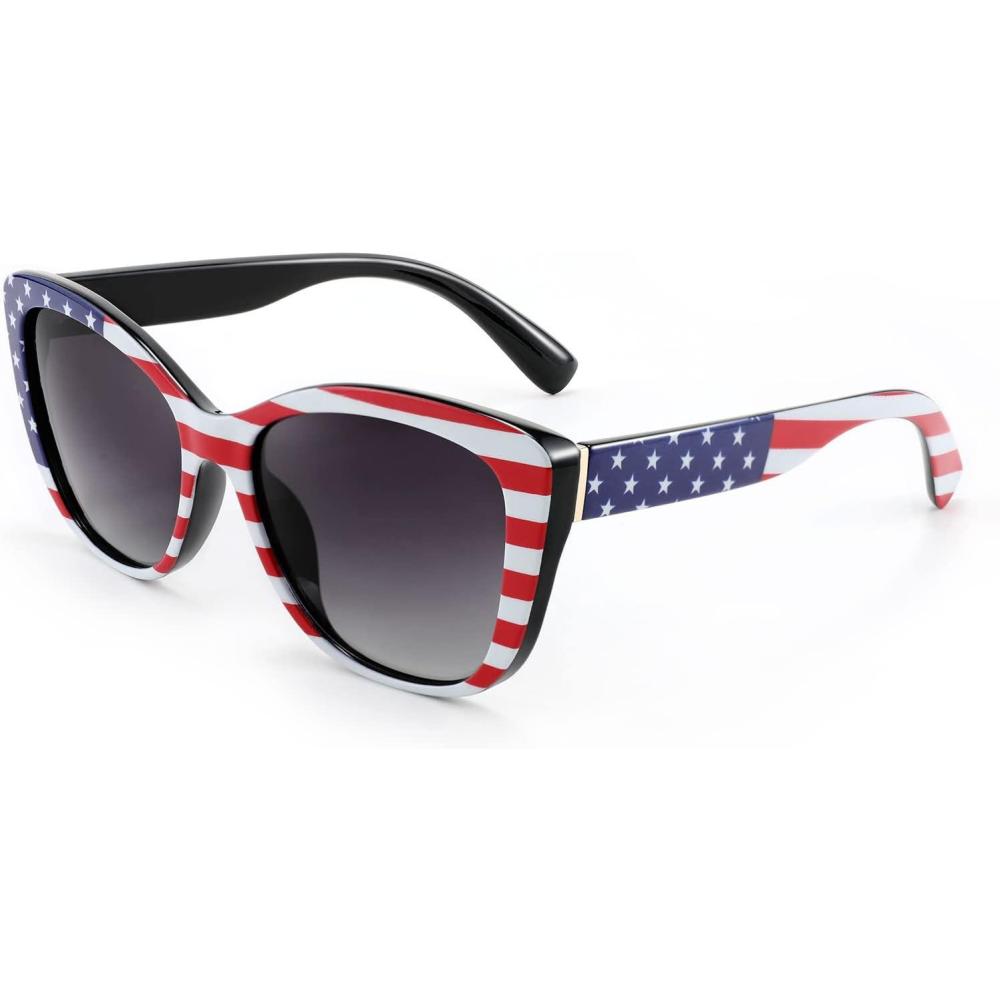 imageFEISEDY Polarized Vintage Sunglasses American Womens Square Jackie O Cat Eye Sunglasses B2451Usa American Flag