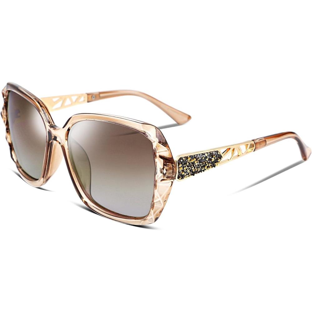 imageFEISEDY Polarized Women Square Sunglasses Sparkling Composite Shiny Frame B22893 Champagne