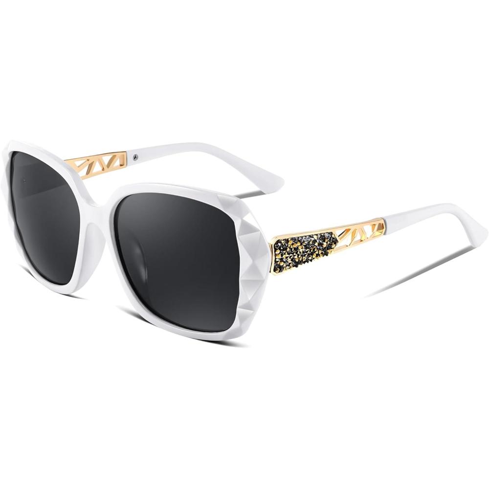 imageFEISEDY Polarized Women Square Sunglasses Sparkling Composite Shiny Frame B2289White
