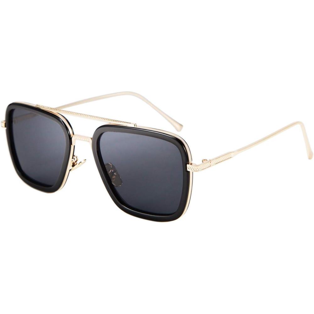 imageFEISEDY Retro 70s Pilot Sunglasses Tony Sunglasses Trendy Women Square Sun Glasses B2510Blackgold
