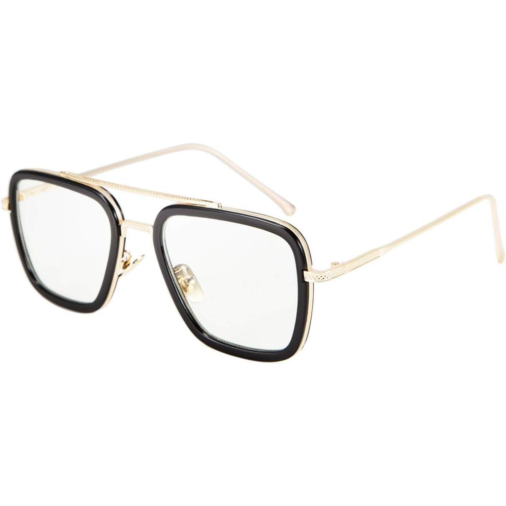 imageFEISEDY Retro 70s Pilot Sunglasses Tony Sunglasses Trendy Women Square Sun Glasses B2510Blackgoldclear
