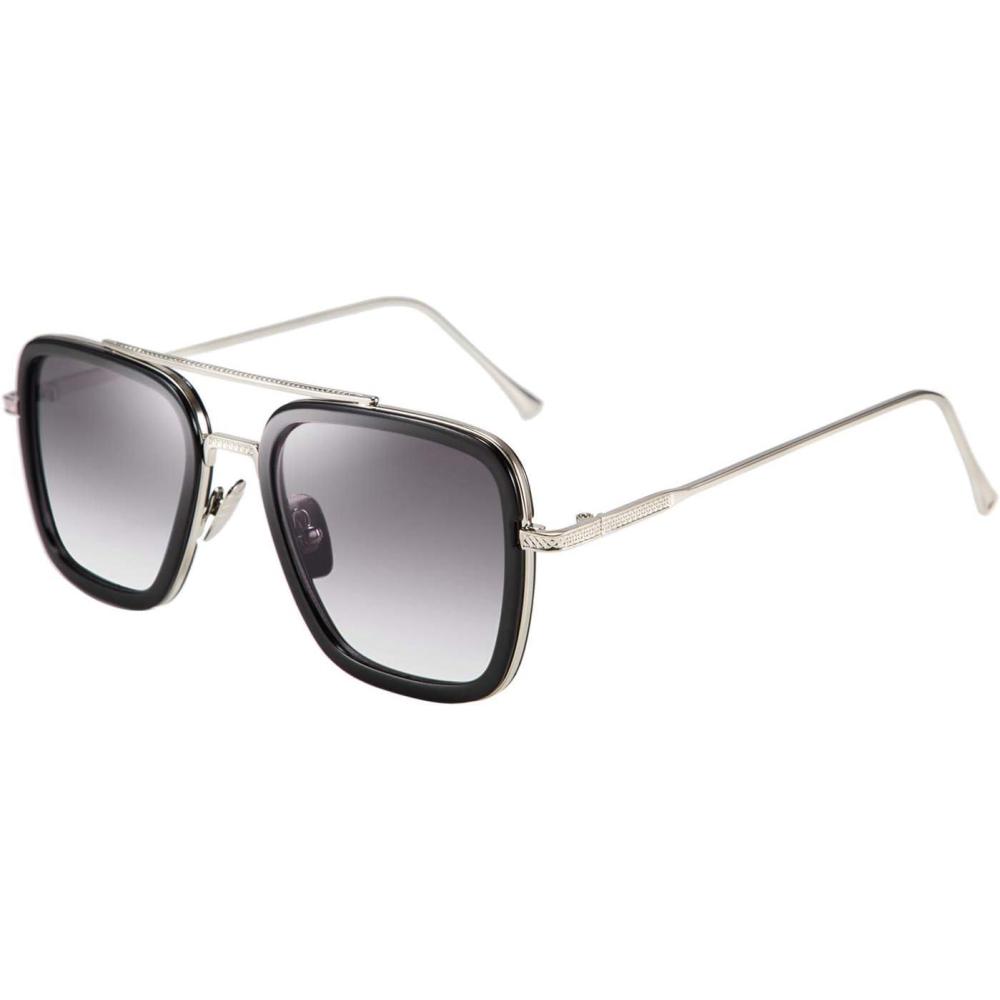 imageFEISEDY Retro 70s Pilot Sunglasses Tony Sunglasses Trendy Women Square Sun Glasses B2510Blacksilver Frame Gradient Lens