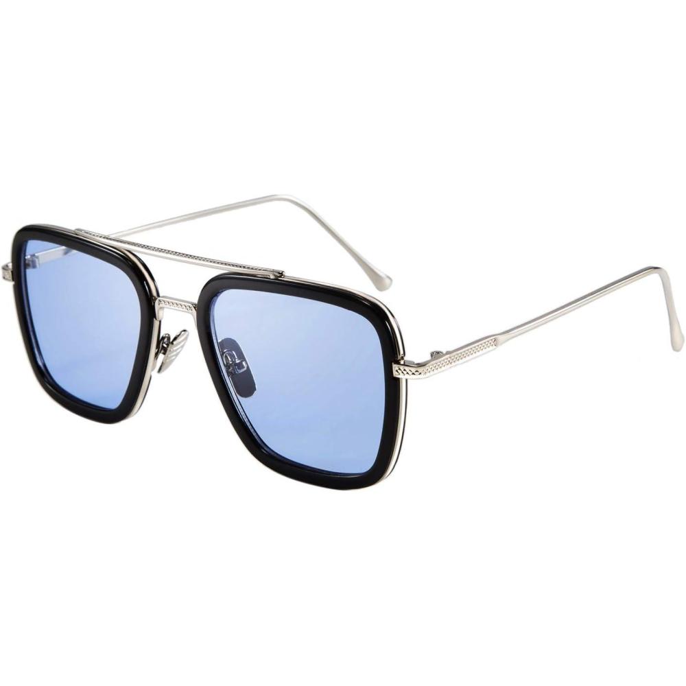 imageFEISEDY Retro 70s Pilot Sunglasses Tony Sunglasses Trendy Women Square Sun Glasses B2510Blue Edith