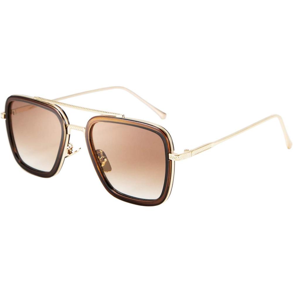 imageFEISEDY Retro 70s Pilot Sunglasses Tony Sunglasses Trendy Women Square Sun Glasses B2510Brown