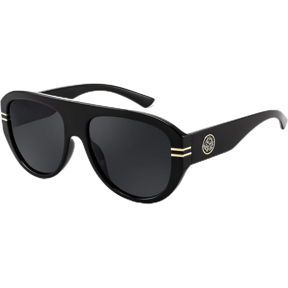 imageFEISEDY Retro Polarized Aviator Sunglasses for Men Women Trendy 70s Vintage Plastic Frame Sun Glasses B4150Black
