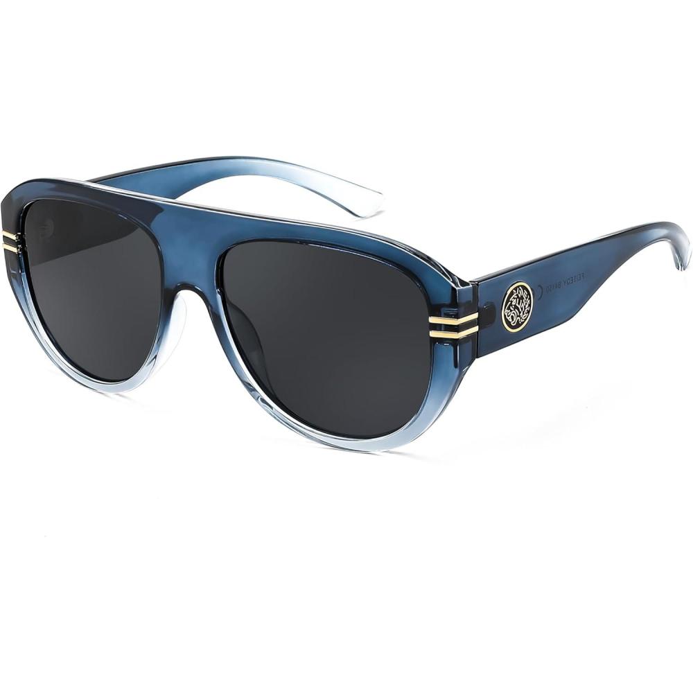 imageFEISEDY Retro Polarized Aviator Sunglasses for Men Women Trendy 70s Vintage Plastic Frame Sun Glasses B4150Blue Clear