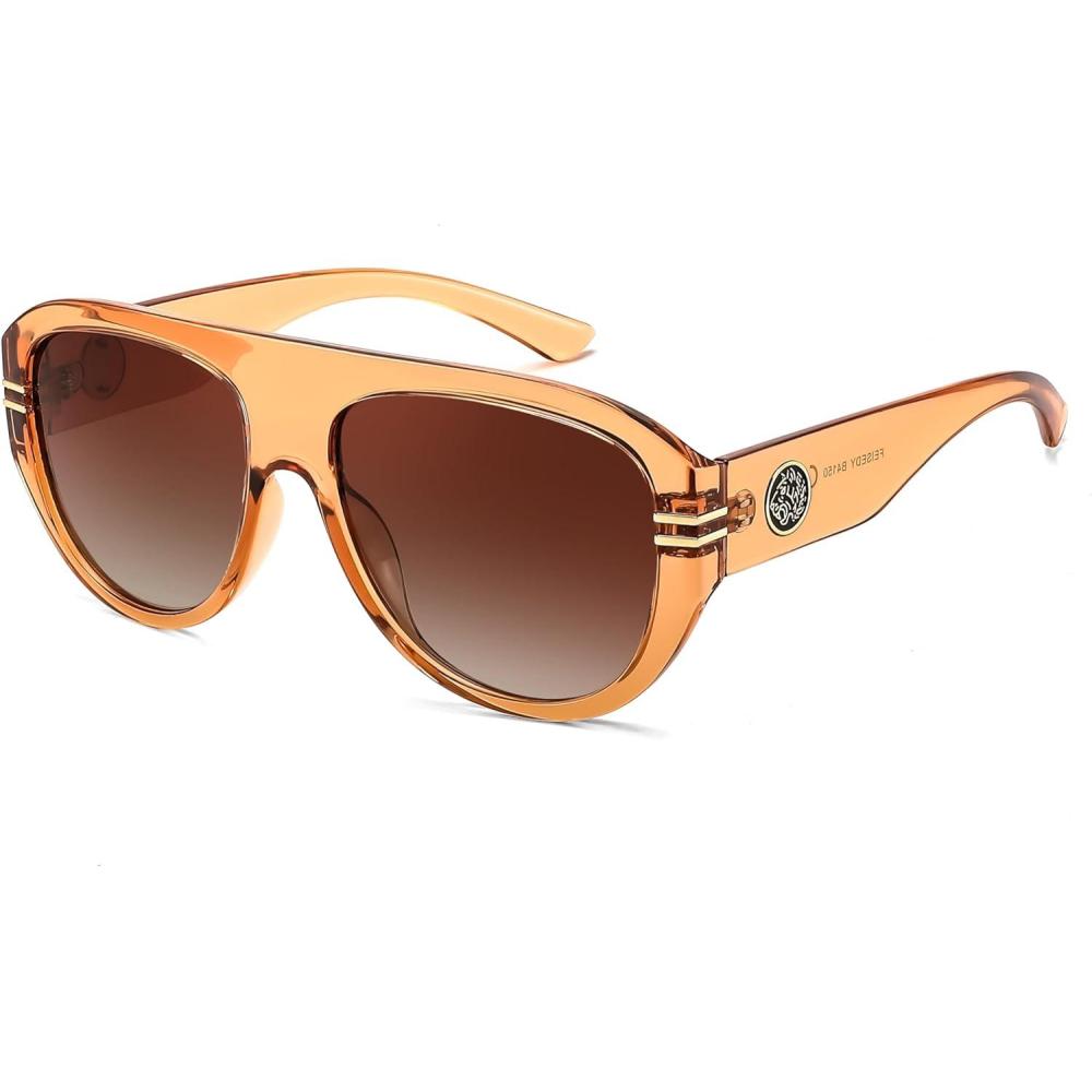 imageFEISEDY Retro Polarized Aviator Sunglasses for Men Women Trendy 70s Vintage Plastic Frame Sun Glasses B4150Champagne