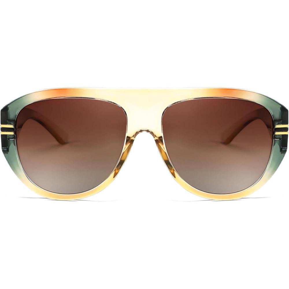imageFEISEDY Retro Polarized Aviator Sunglasses for Men Women Trendy 70s Vintage Plastic Frame Sun Glasses B4150Green Yellow