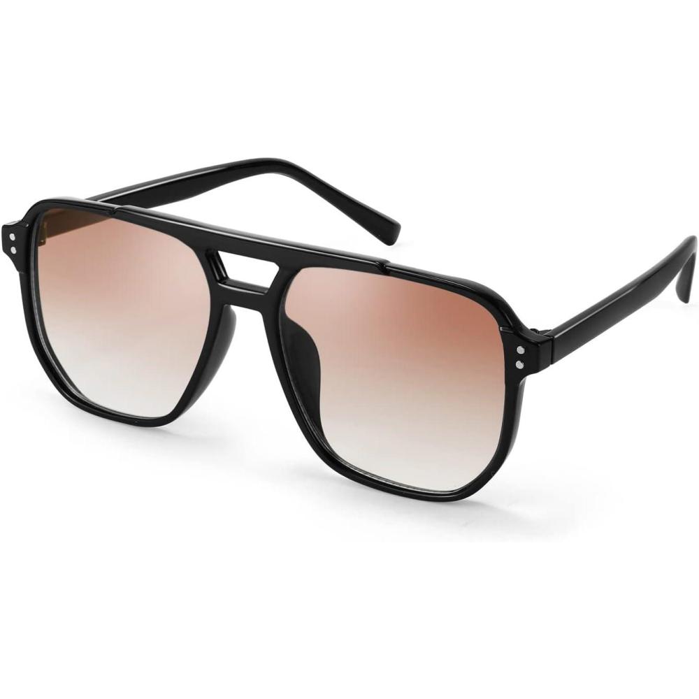 imageFEISEDY Retro Square Aviator Sunglasses Women Men 70s Vintage Trendy Plastic Frame Sun Glasses B2835002 Black FrameOrange Gradient Lens