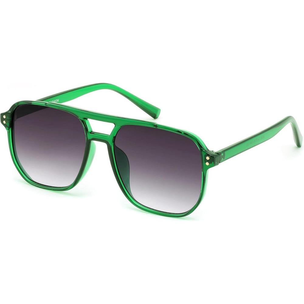 imageFEISEDY Retro Square Aviator Sunglasses Women Men 70s Vintage Trendy Plastic Frame Sun Glasses B2835022 Green Transparent FrameGradient Gray Lens