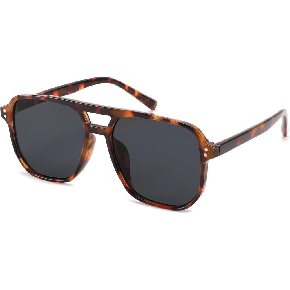 imageFEISEDY Retro Square Aviator Sunglasses Women Men 70s Vintage Trendy Plastic Frame Sun Glasses B2835Tortoise FrameGrey Lens