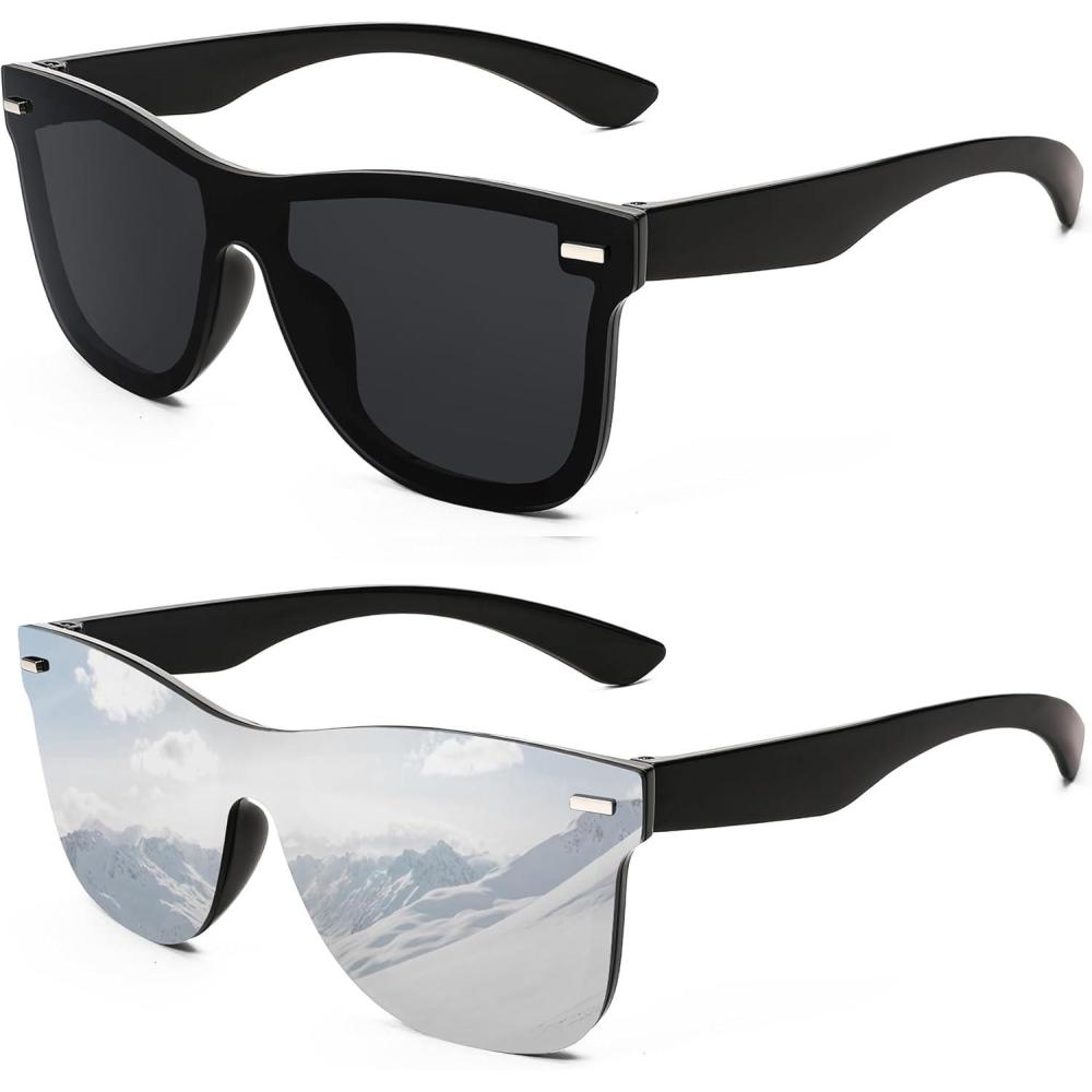 imageFEISEDY Trendy Rimless Mirrored One Piece Lens Sunglasses Reflective Sun Glasses B41142 Packblack Sliver Mirror