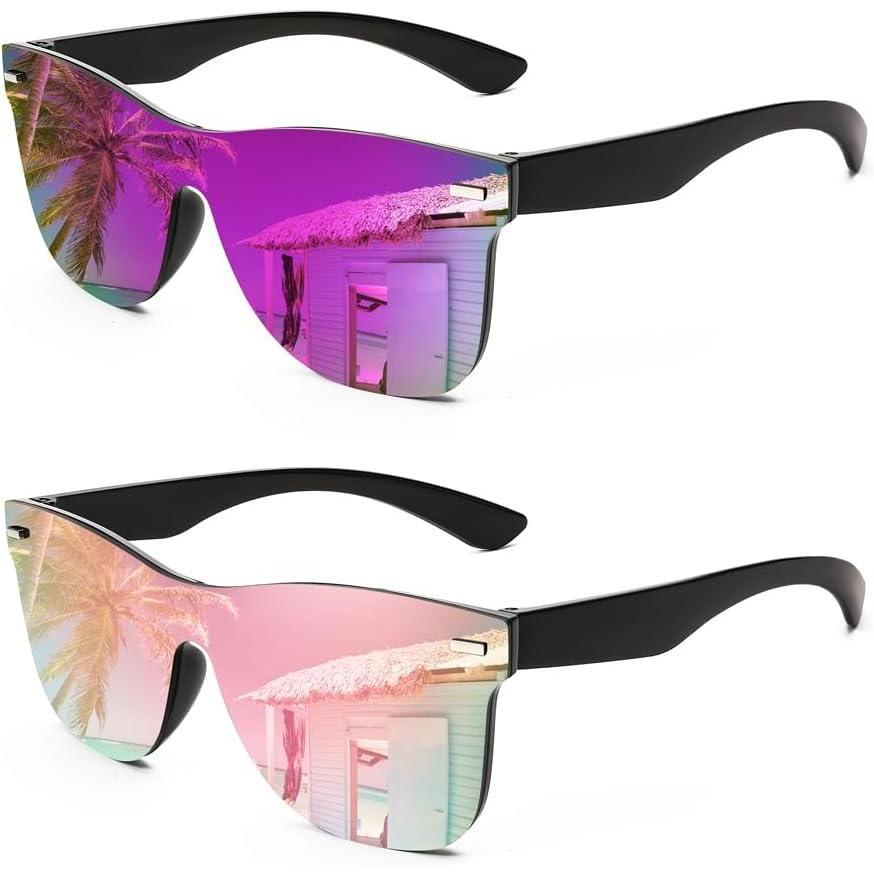 imageFEISEDY Trendy Rimless Mirrored One Piece Lens Sunglasses Reflective Sun Glasses B41142 Packdark Purple Mirror Pink Mirror