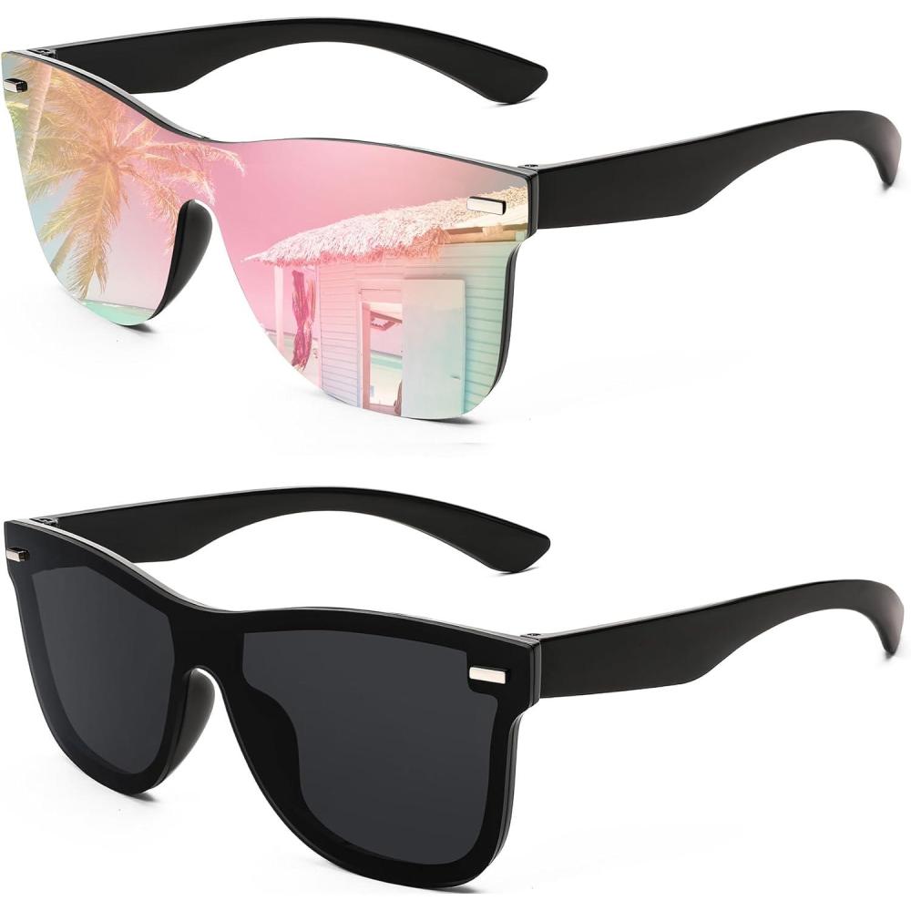 imageFEISEDY Trendy Rimless Mirrored One Piece Lens Sunglasses Reflective Sun Glasses B41142 Packpink Mirror Black