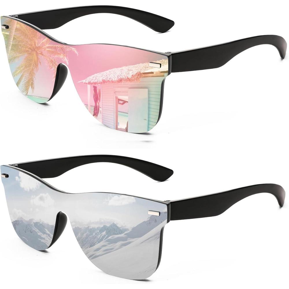 imageFEISEDY Trendy Rimless Mirrored One Piece Lens Sunglasses Reflective Sun Glasses B41142 Packpink Mirror Sliver Mirror