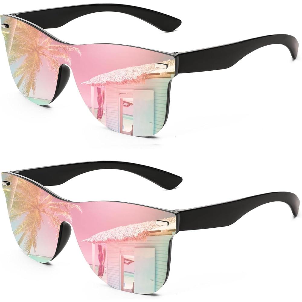 imageFEISEDY Trendy Rimless Mirrored One Piece Lens Sunglasses Reflective Sun Glasses B41142 Packpink Mirror