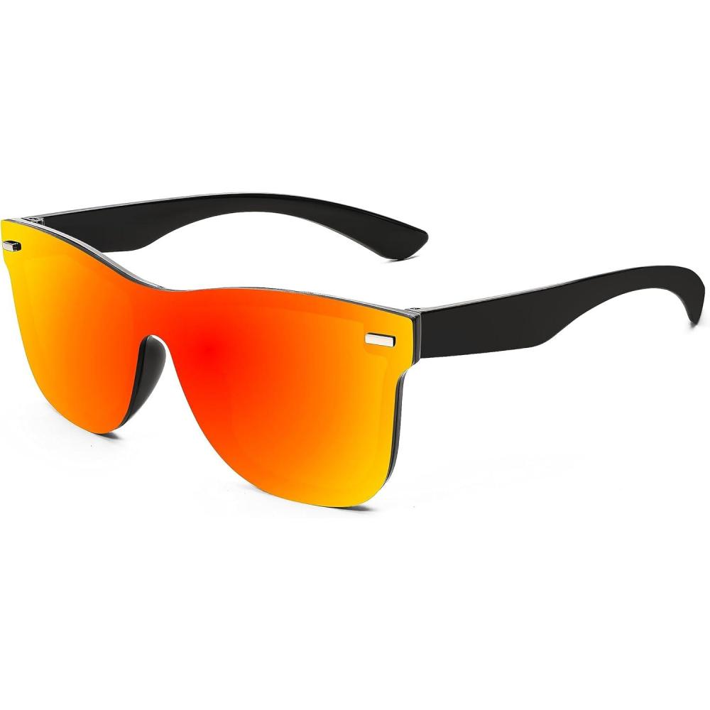 imageFEISEDY Trendy Rimless Mirrored One Piece Lens Sunglasses Reflective Sun Glasses B4114Red Mirror