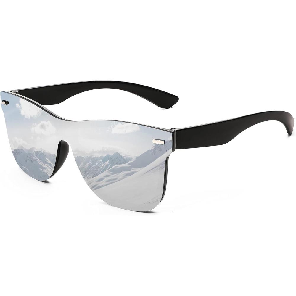 imageFEISEDY Trendy Rimless Mirrored One Piece Lens Sunglasses Reflective Sun Glasses B4114Sliver Mirror