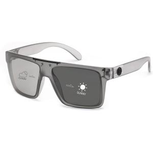 FEISEDY Men Sunglasses Polarized Oversized Square Flat Top Cycling Running Fishing Golf Hiking Sports B2990(Light Grey Photochromic Mirrors)
