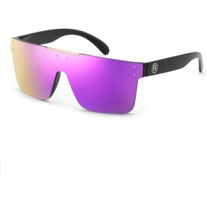 FEISEDY Men Sunglasses Polarized Oversized Square Flat Top Cycling Running Fishing Golf Hiking Sports B2990(Polarized Purple Lenses With Black Temples 008)