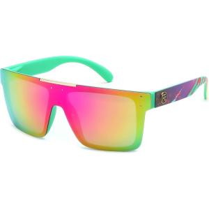 FEISEDY Men Sunglasses Polarized Oversized Square Flat Top Cycling Running Fishing Golf Hiking Sports B2990(Purple and Green Mirrors Lens)