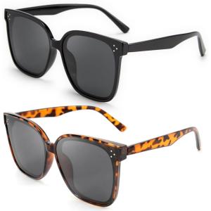 FEISEDY Oversized Polarized Sunglasses – UV400 Protection, Square Fashion Sun Glasses for Outdoor & Daily B2600(Z2pack Obsidian+ Leopard Frame Grey Lens)