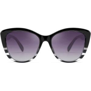FEISEDY Polarized Vintage Sunglasses American Womens Square Jackie O Cat Eye Sunglasses B2451(Black Grey Clear)