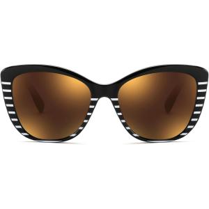 FEISEDY Polarized Vintage Sunglasses American Womens Square Jackie O Cat Eye Sunglasses B2451(Black-golden)