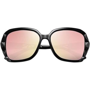 FEISEDY Polarized Women Square Sunglasses Sparkling Composite Shiny Frame B2289(4 Black/Rose Gold Pink)