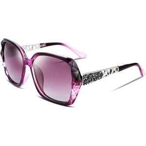 FEISEDY Polarized Women Square Sunglasses Sparkling Composite Shiny Frame B2289(5 Dark Rose)