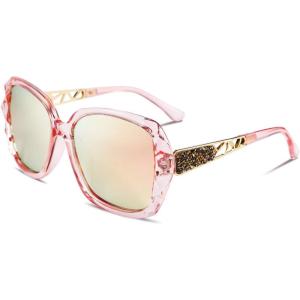 FEISEDY Polarized Women Square Sunglasses Sparkling Composite Shiny Frame B2289(Clear Pink)