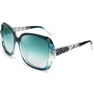 FEISEDY Polarized Women Square Sunglasses Sparkling Composite Shiny Frame B2289(Emerald Green)