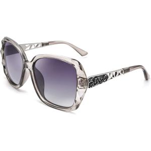 FEISEDY Polarized Women Square Sunglasses Sparkling Composite Shiny Frame B2289(Gray)