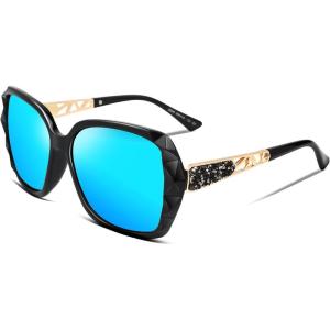 FEISEDY Polarized Women Square Sunglasses Sparkling Composite Shiny Frame B2289(Ice Blue)