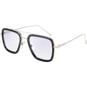 FEISEDY Retro 70s Pilot Sunglasses Tony Sunglasses Trendy Women Square Sun Glasses B2510(Black/Silver Frame Light Gradient Lens Tony Stark Color)