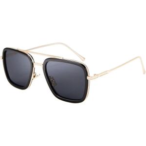 FEISEDY Retro 70s Pilot Sunglasses Tony Sunglasses Trendy Women Square Sun Glasses B2510(Black-gold)