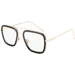 FEISEDY Retro 70s Pilot Sunglasses Tony Sunglasses Trendy Women Square Sun Glasses B2510(Black-gold-clear)