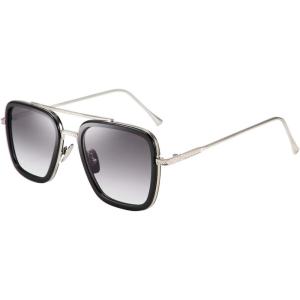 FEISEDY Retro 70s Pilot Sunglasses Tony Sunglasses Trendy Women Square Sun Glasses B2510(Black-silver Frame Gradient Lens)