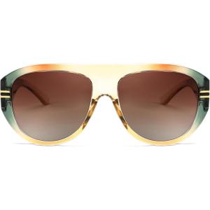 FEISEDY Retro Polarized Aviator Sunglasses for Men Women Trendy 70s Vintage Plastic Frame Sun Glasses B4150(Green & Yellow)