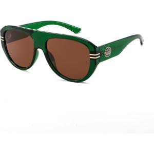 FEISEDY Retro Polarized Aviator Sunglasses for Men Women Trendy 70s Vintage Plastic Frame Sun Glasses B4150(Green)